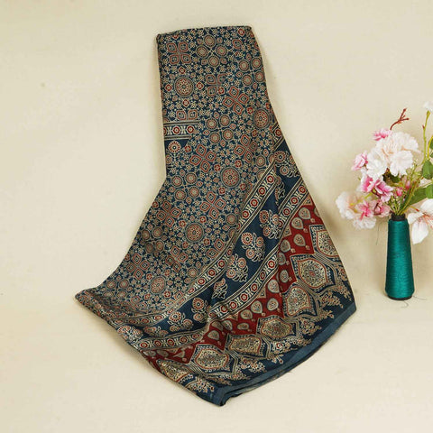 Teal Blue Ajrakh Print Mashru Silk Fabric EEG-28385