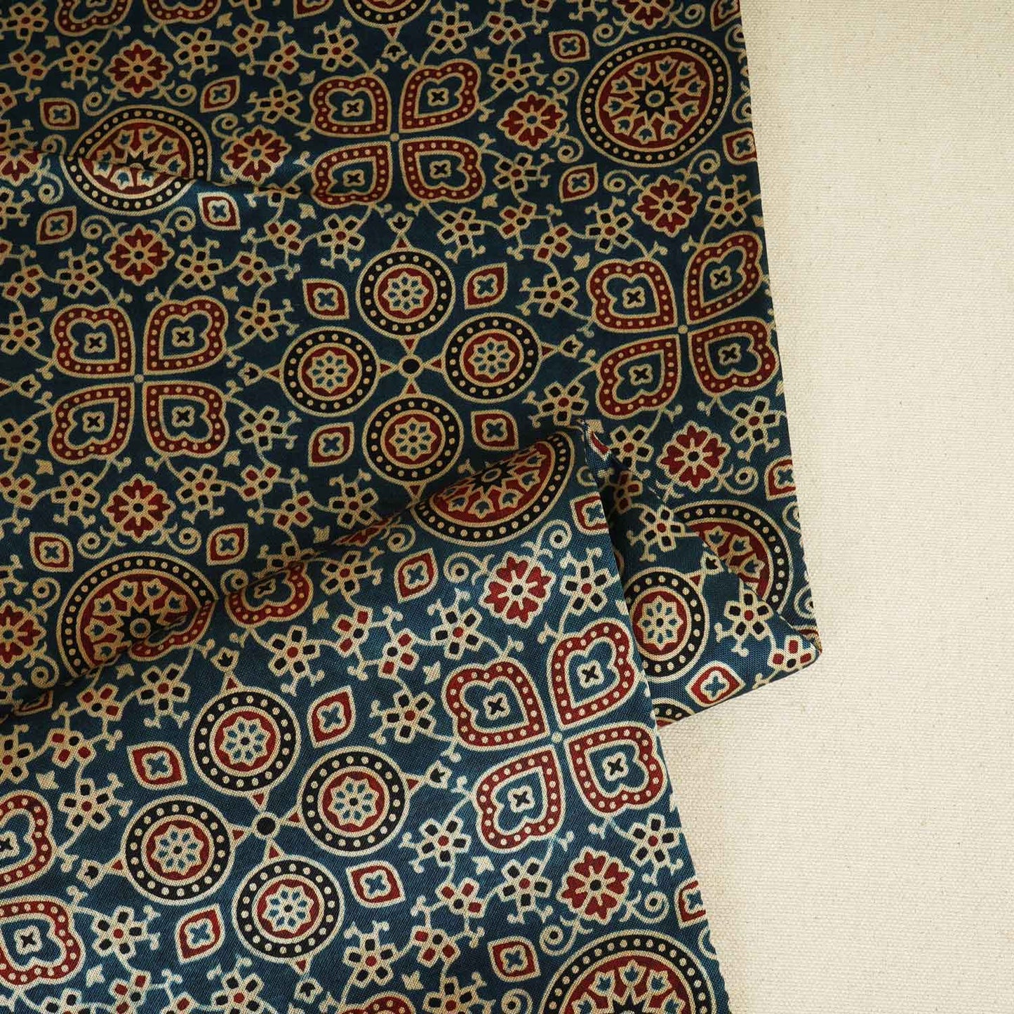 Teal Blue Ajrakh Print Mashru Silk Fabric EEG-28385