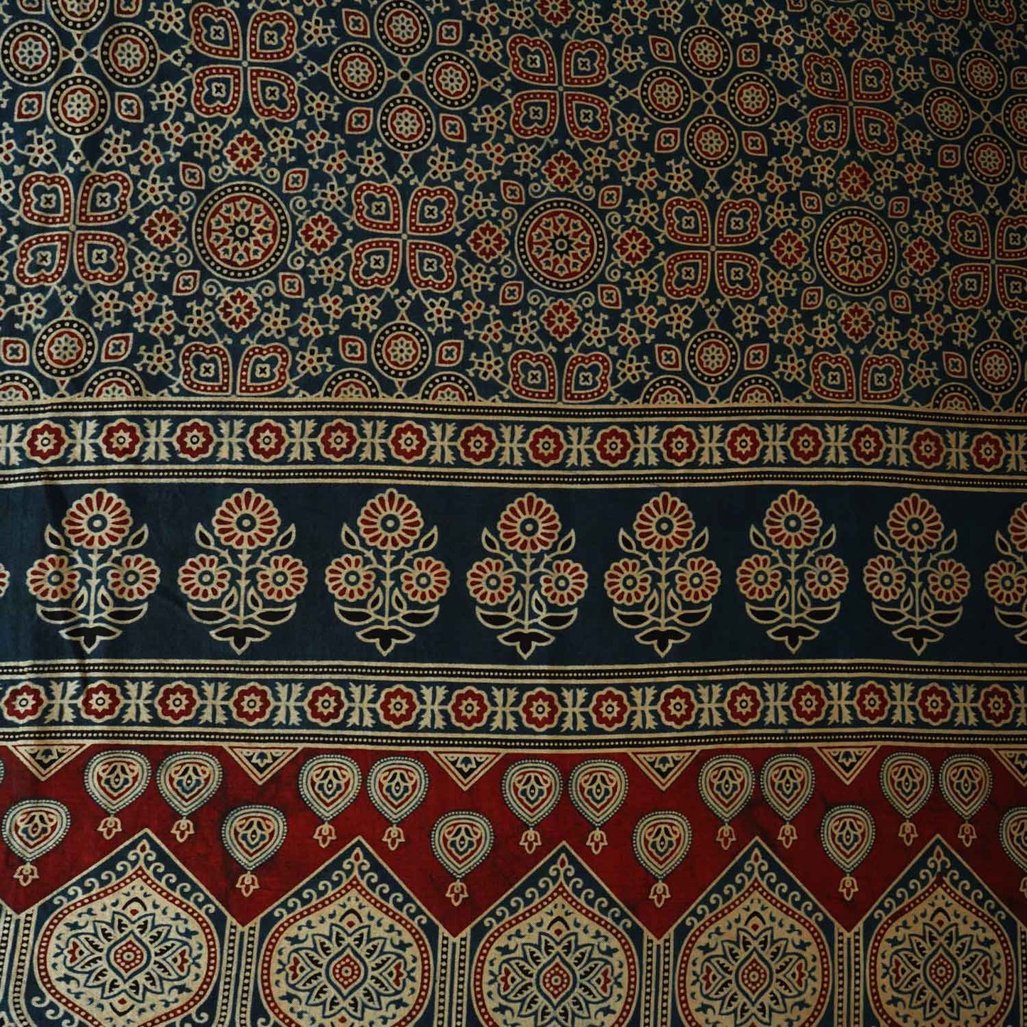 Teal Blue Ajrakh Print Mashru Silk Fabric EEG-28385