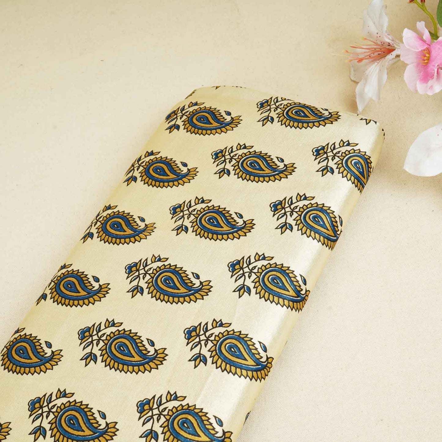 Cream Floral Print Mashru Silk Fabric EEG-28386