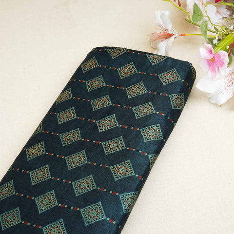 Teal Blue Floral Print Mashru Silk Fabric EEG-28389