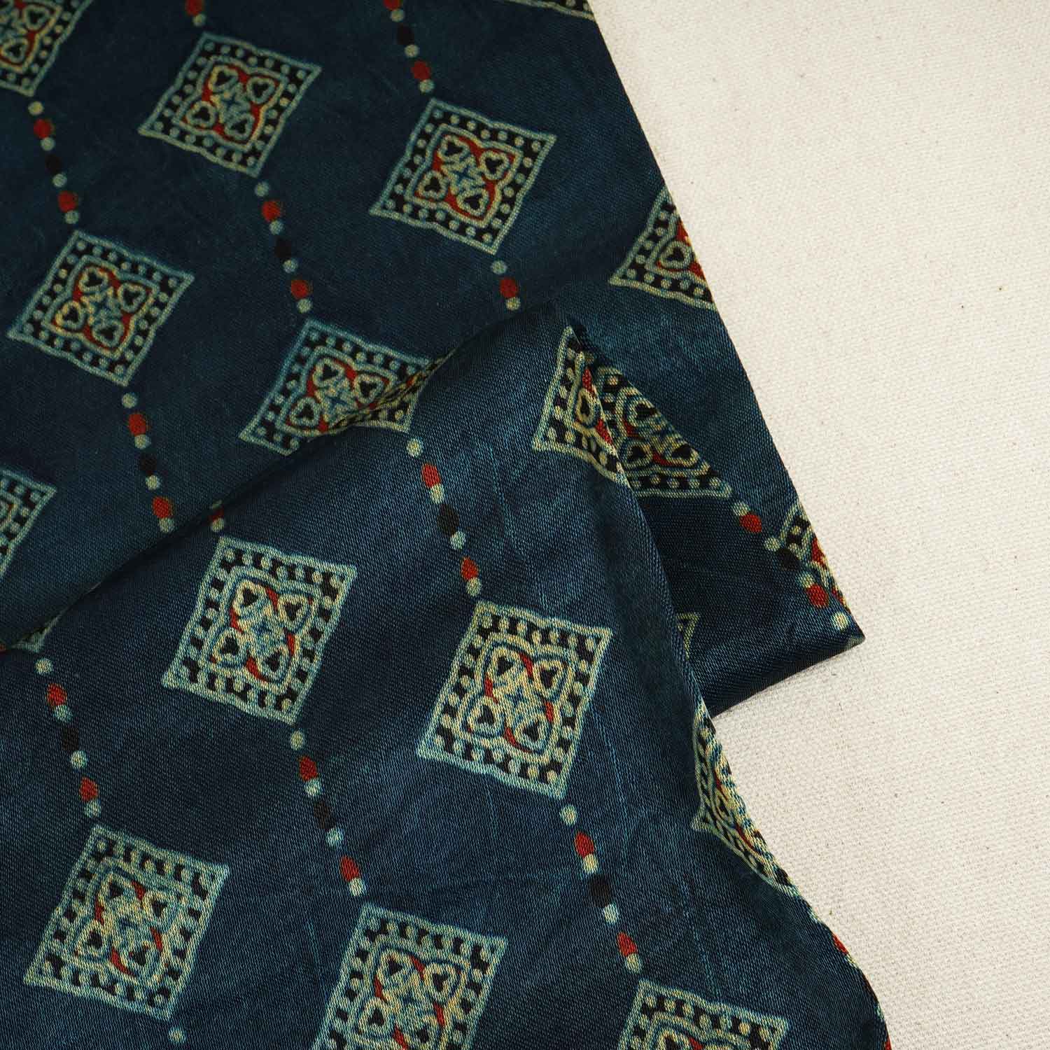 Teal Blue Floral Print Mashru Silk Fabric EEG-28389 - TradeUNO