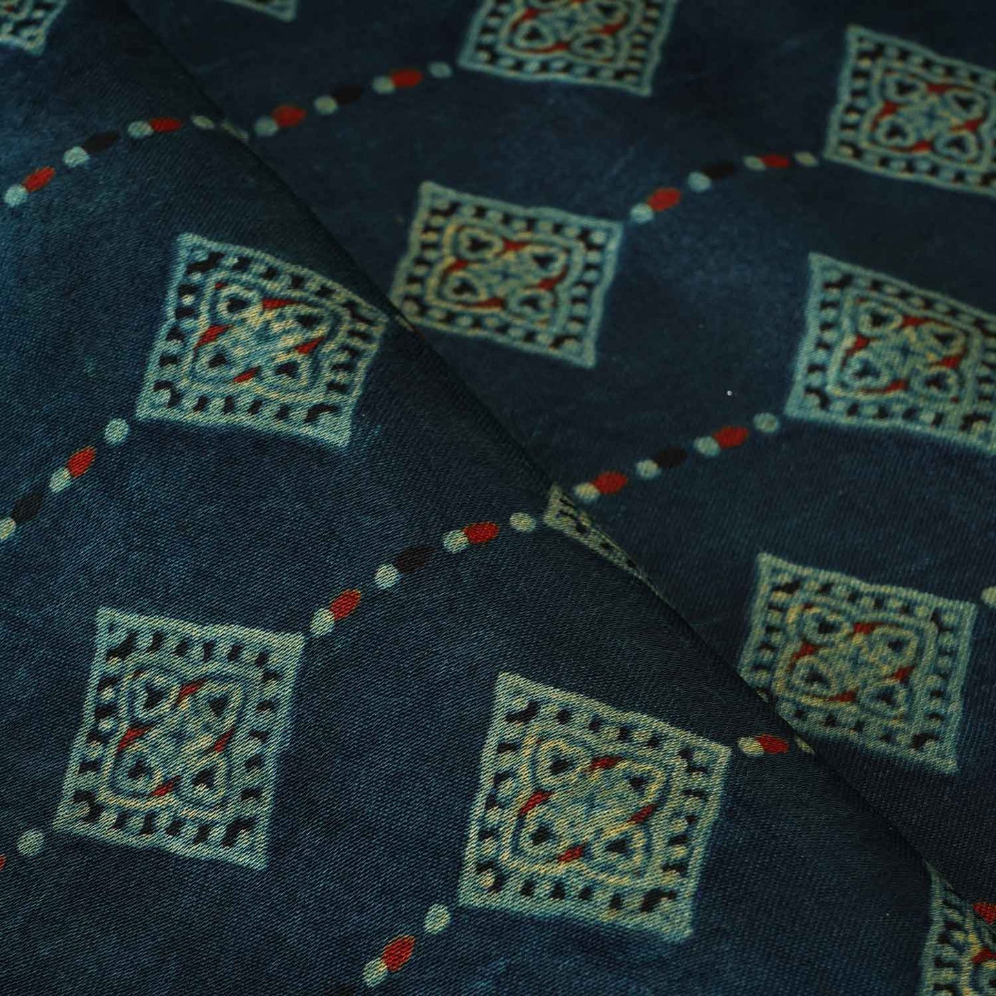 Teal Blue Floral Print Mashru Silk Fabric EEG-28389 - TradeUNO