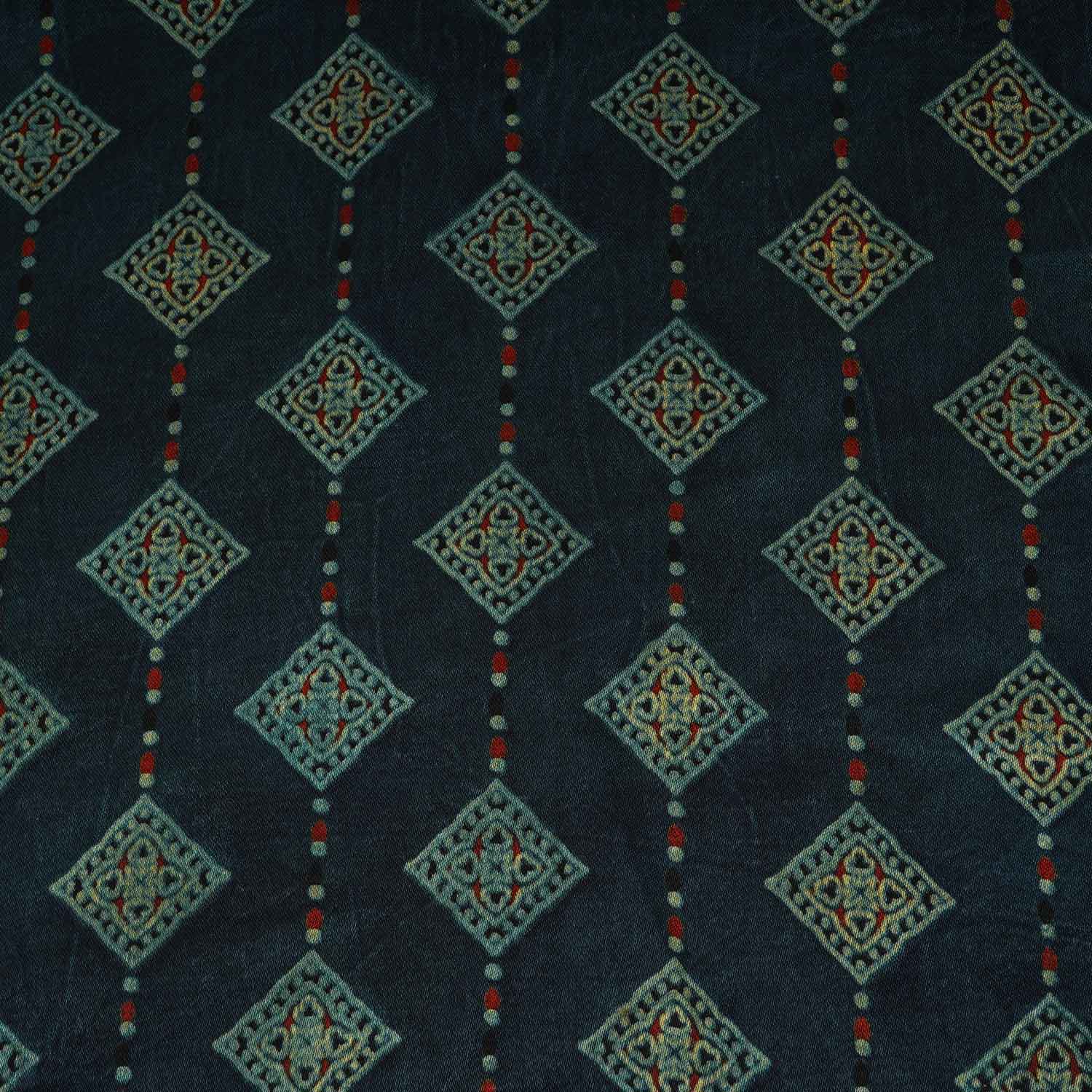Teal Blue Floral Print Mashru Silk Fabric EEG-28389 - TradeUNO
