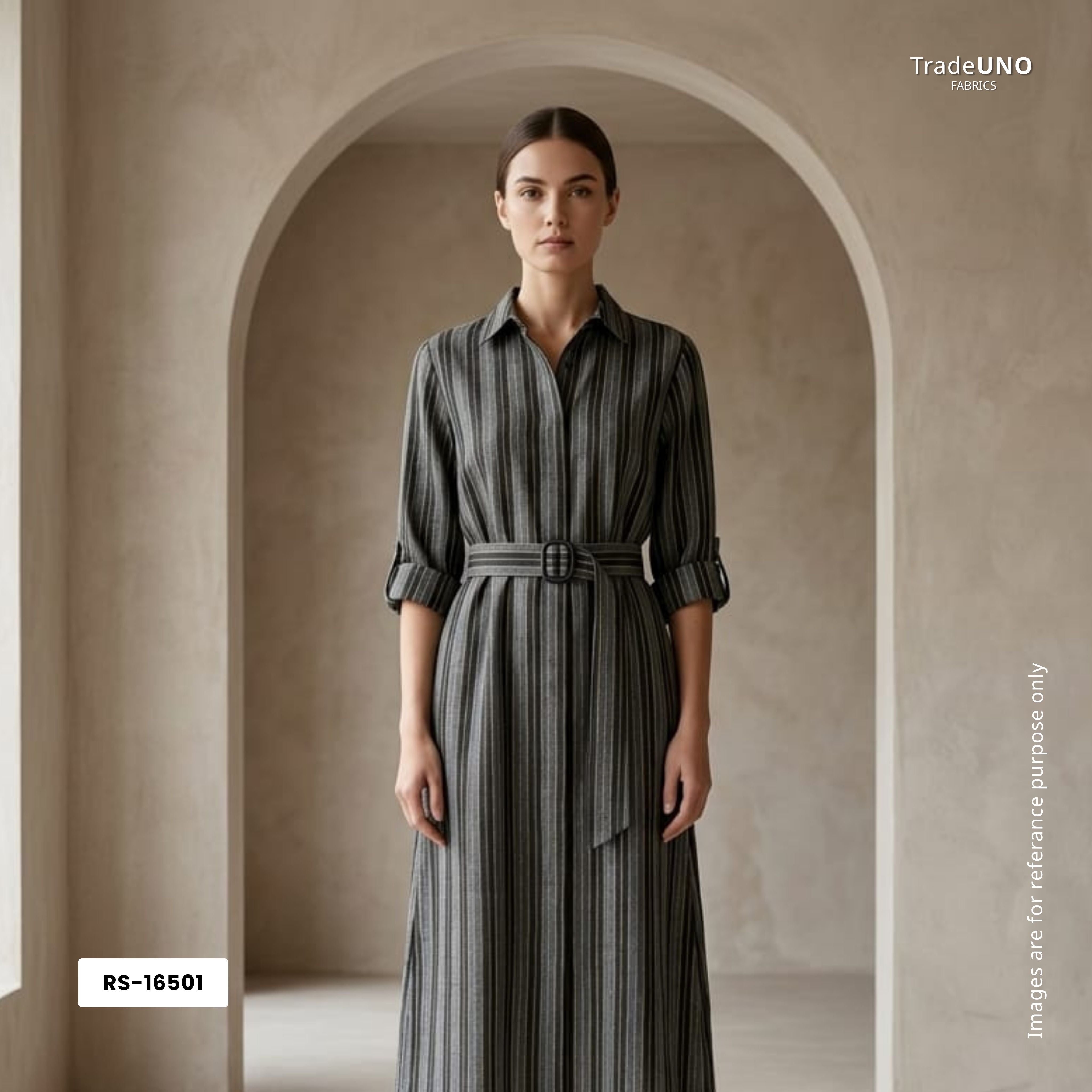 Black & Grey Stripes Print Linen RS-16501 - TradeUNO