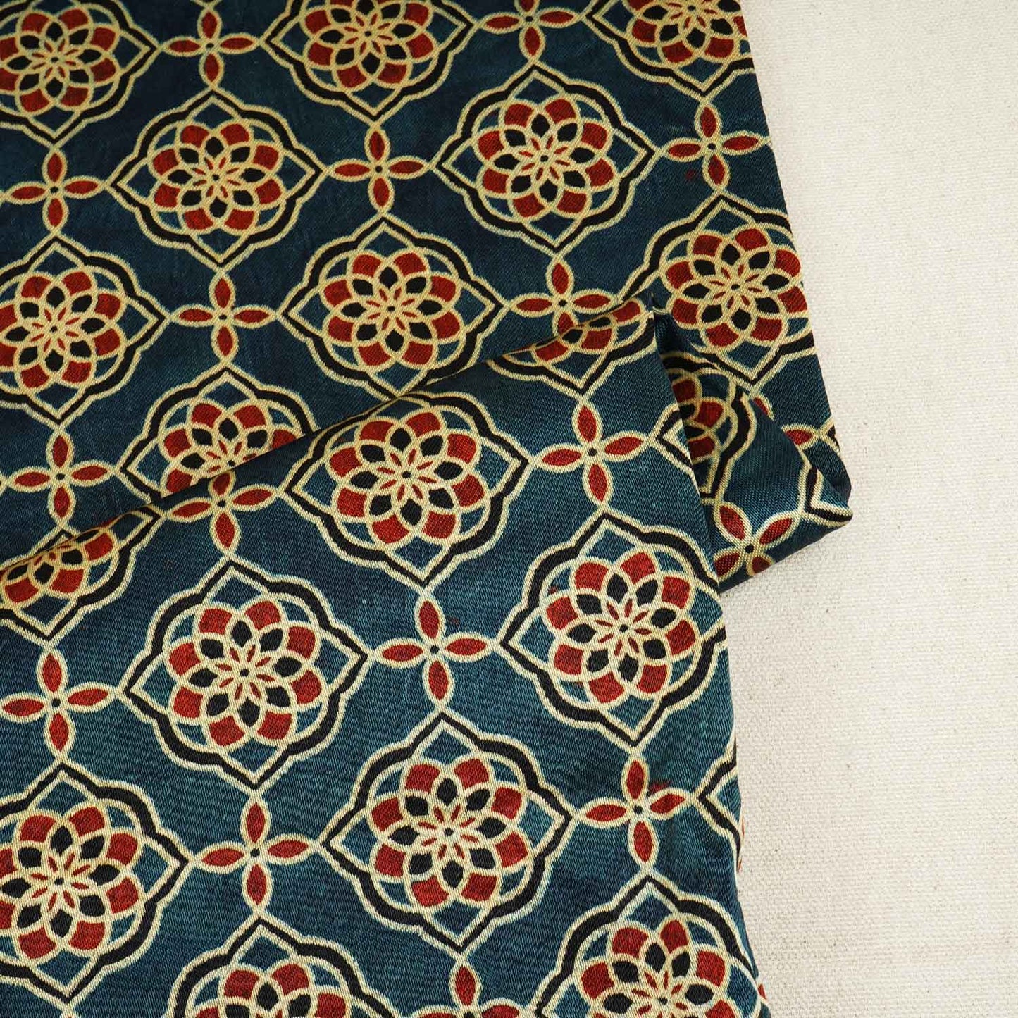 Teal Blue Floral Print Mashru Silk Fabric EEG-28392 - TradeUNO