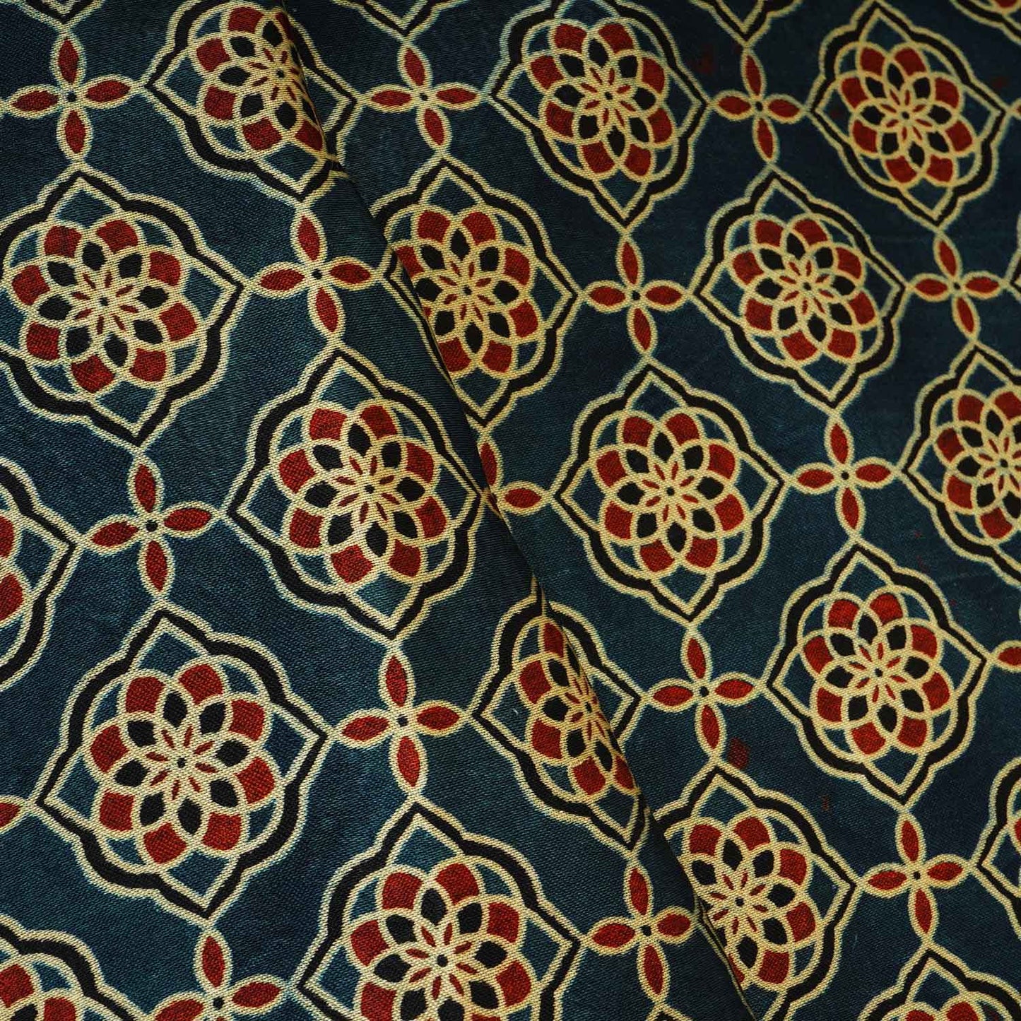 Teal Blue Floral Print Mashru Silk Fabric EEG-28392 - TradeUNO