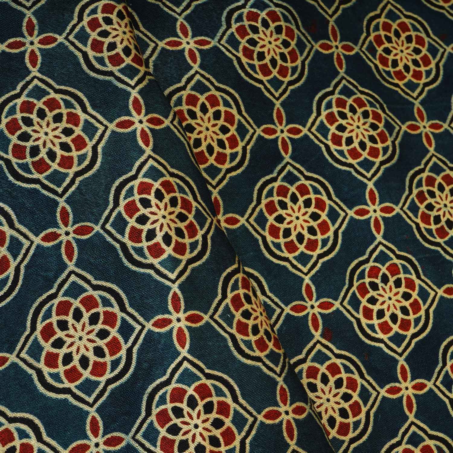 Teal Blue Floral Print Mashru Silk Fabric EEG-28392 - TradeUNO