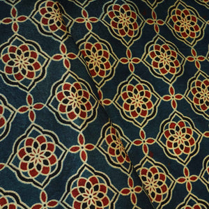 Teal Blue Floral Print Mashru Silk Fabric EEG-28392 - TradeUNO