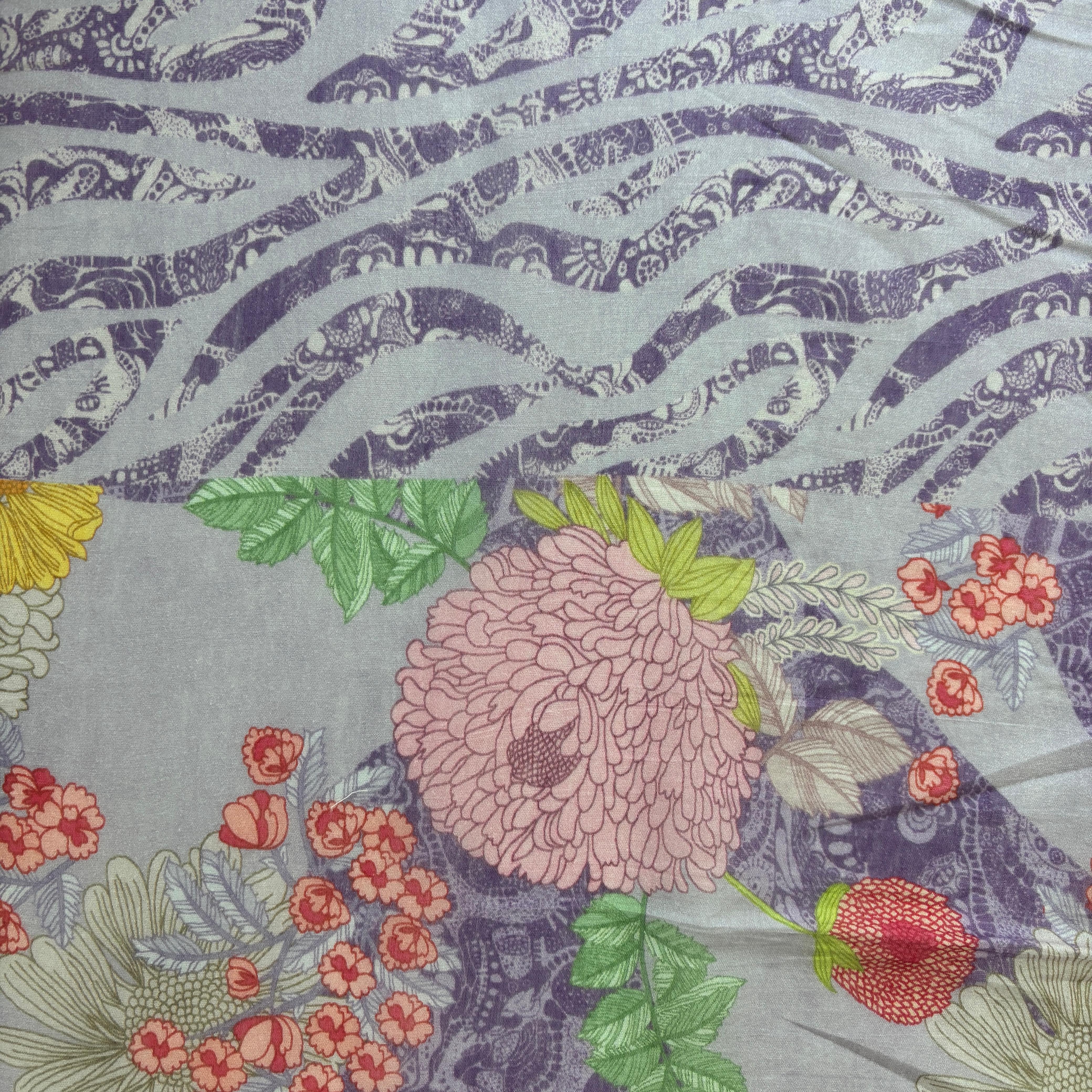 Purple Multicolor Floral Print Chanderi Silk Fabric
