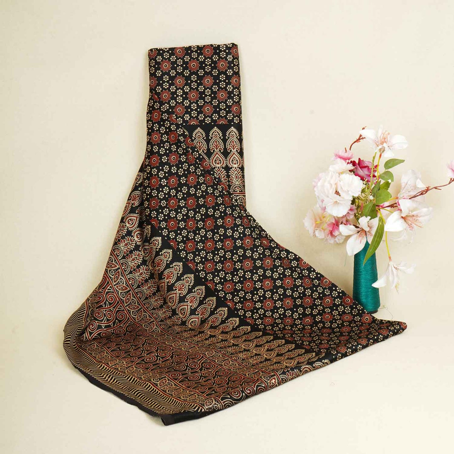 Black Ajrakh Print Mashru Silk Fabric EEG-28394