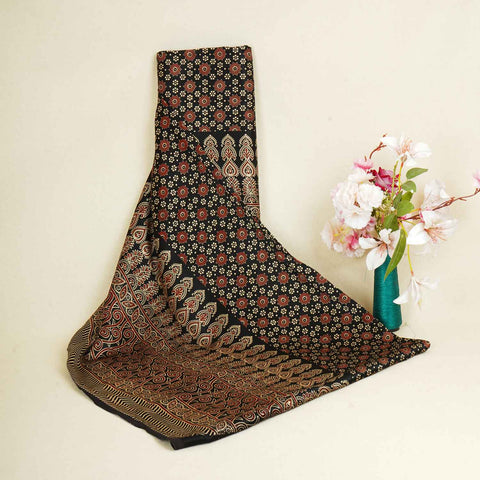 Black Ajrakh Print Mashru Silk Fabric EEG-28394