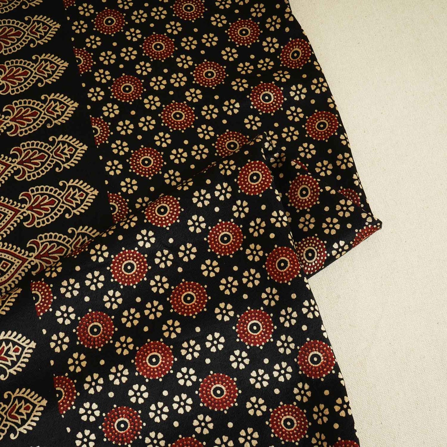 Black Ajrakh Print Mashru Silk Fabric EEG-28394