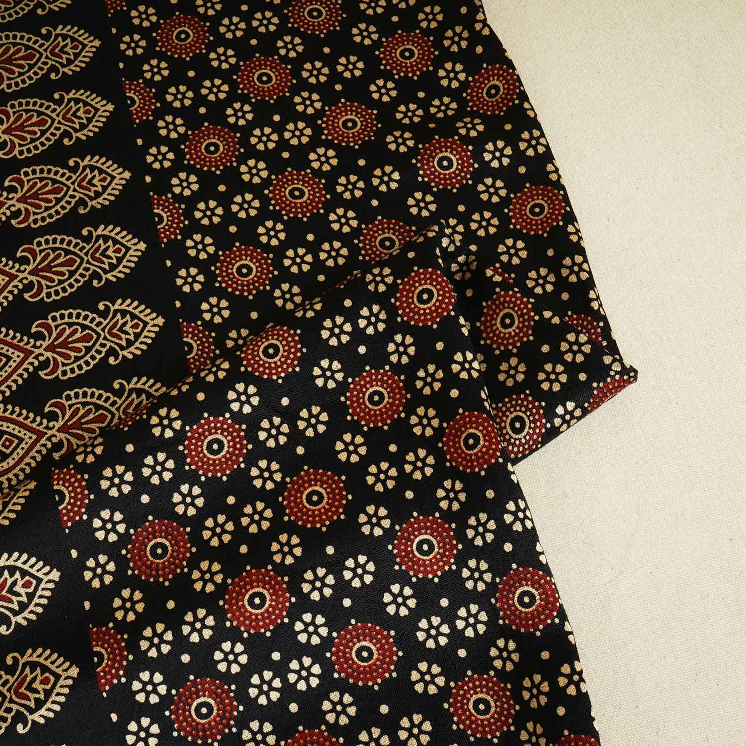 Black Ajrakh Print Mashru Silk Fabric EEG-28394 - TradeUNO