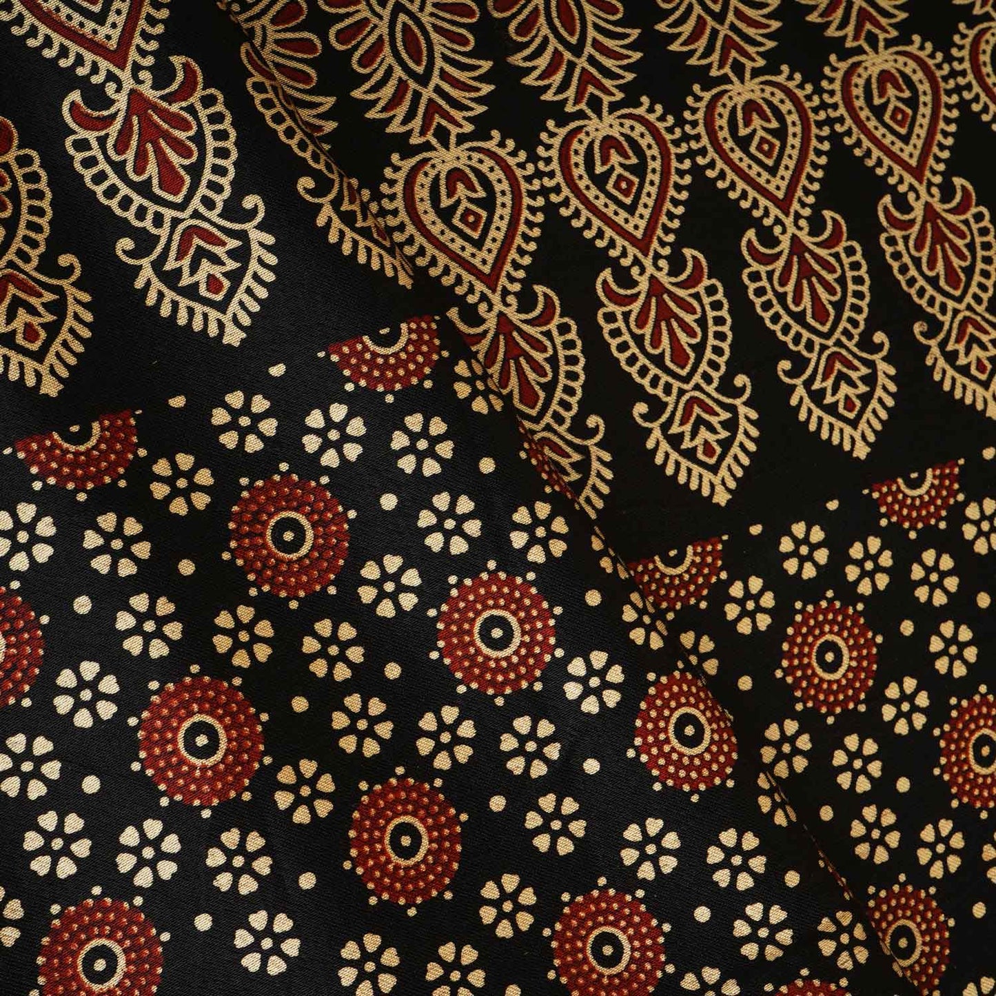Black Ajrakh Print Mashru Silk Fabric EEG-28394