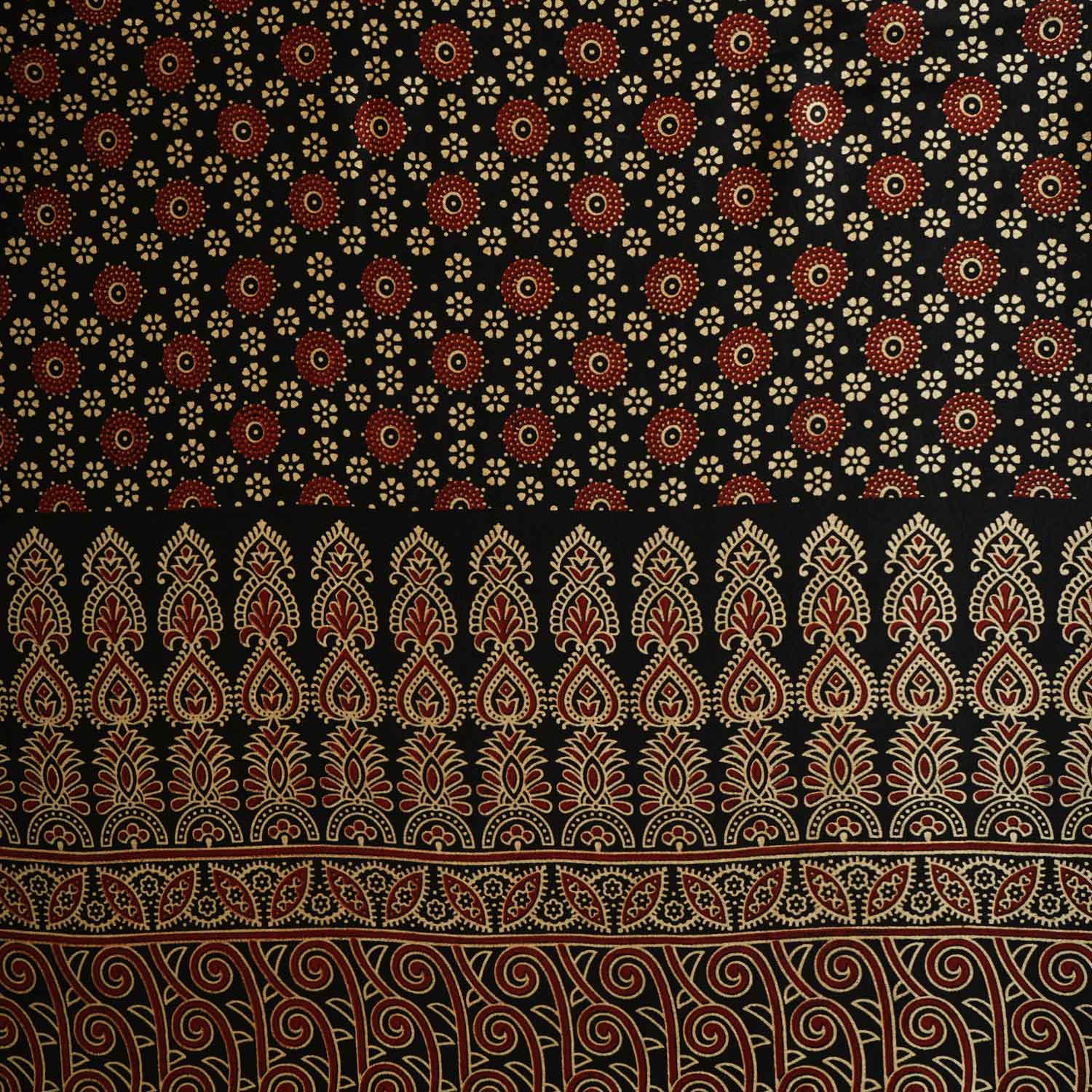 Black Ajrakh Print Mashru Silk Fabric EEG-28394 - TradeUNO