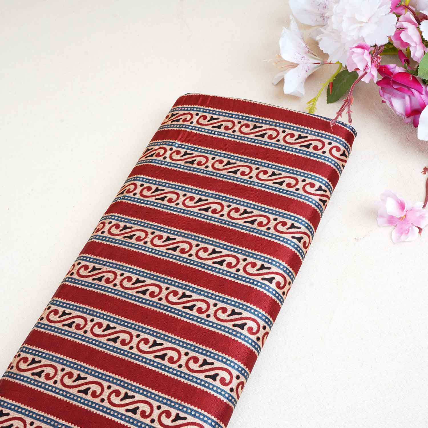 Red Ajrakh Print Mashru Silk Fabric EEG-28395 - TradeUNO