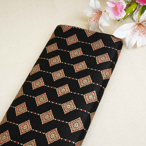 Black Floral Print Mashru Silk Fabric EEG-28398