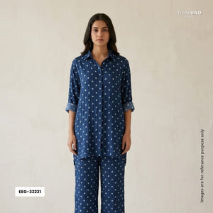 Royal Blue Bandhani Print Modal Satin Fabric EEG-32221 - TradeUNO