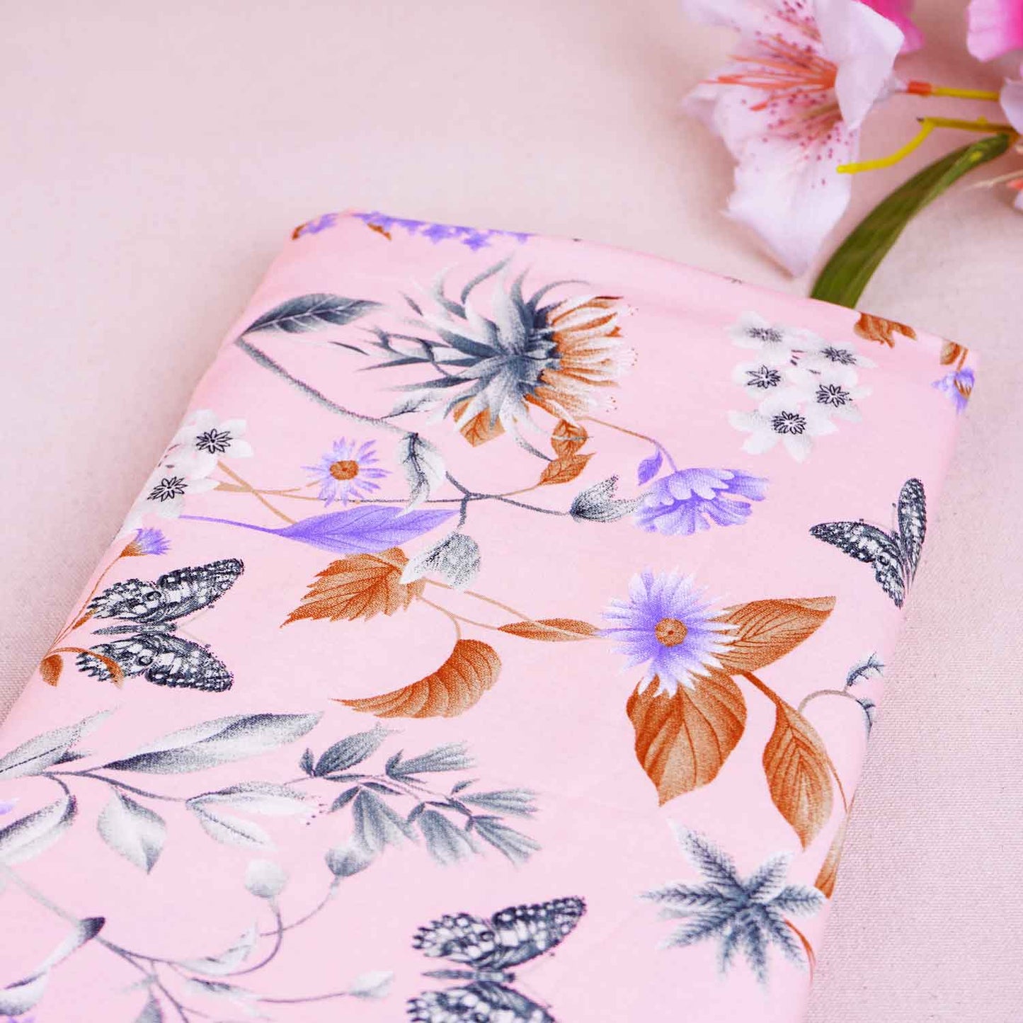 Cream Floral Rayon fabric TU-4022