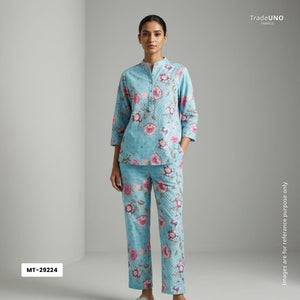Sky Blue Floral Print Cotton Schiffli Fabric MT-29224 - TradeUNO