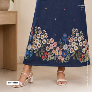 Denim Blue Floral Thread Embroidery Denim Fabric GPF-32331 - TradeUNO