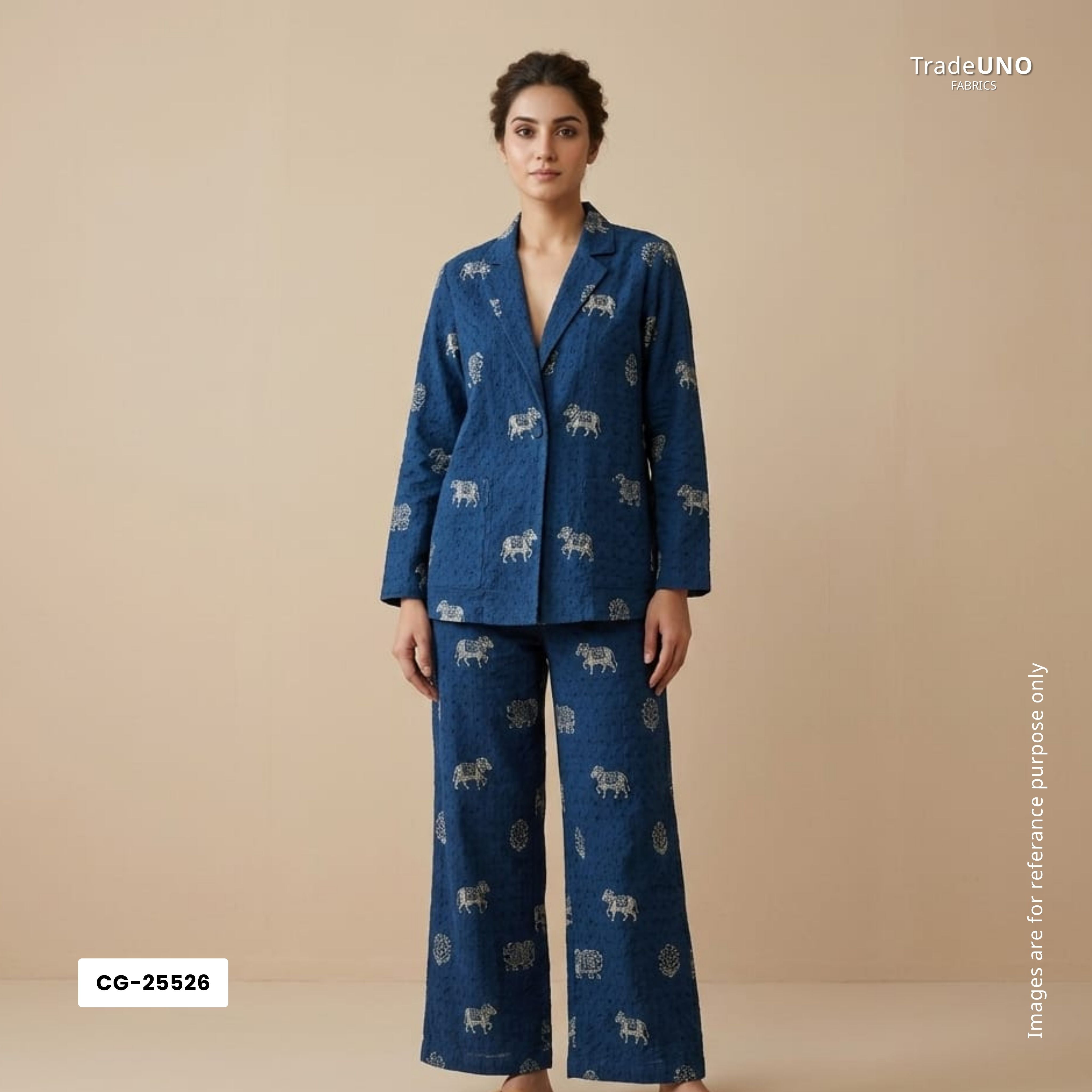 Indigo Pichwai Ajrakh Print Cotton Schiffli Fabric CG-25526 - TradeUNO