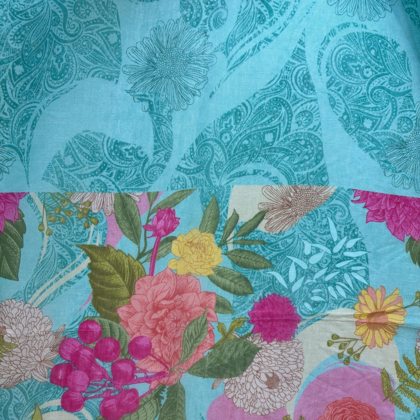 Blue Multicolor Floral Print Chanderi Silk Fabric