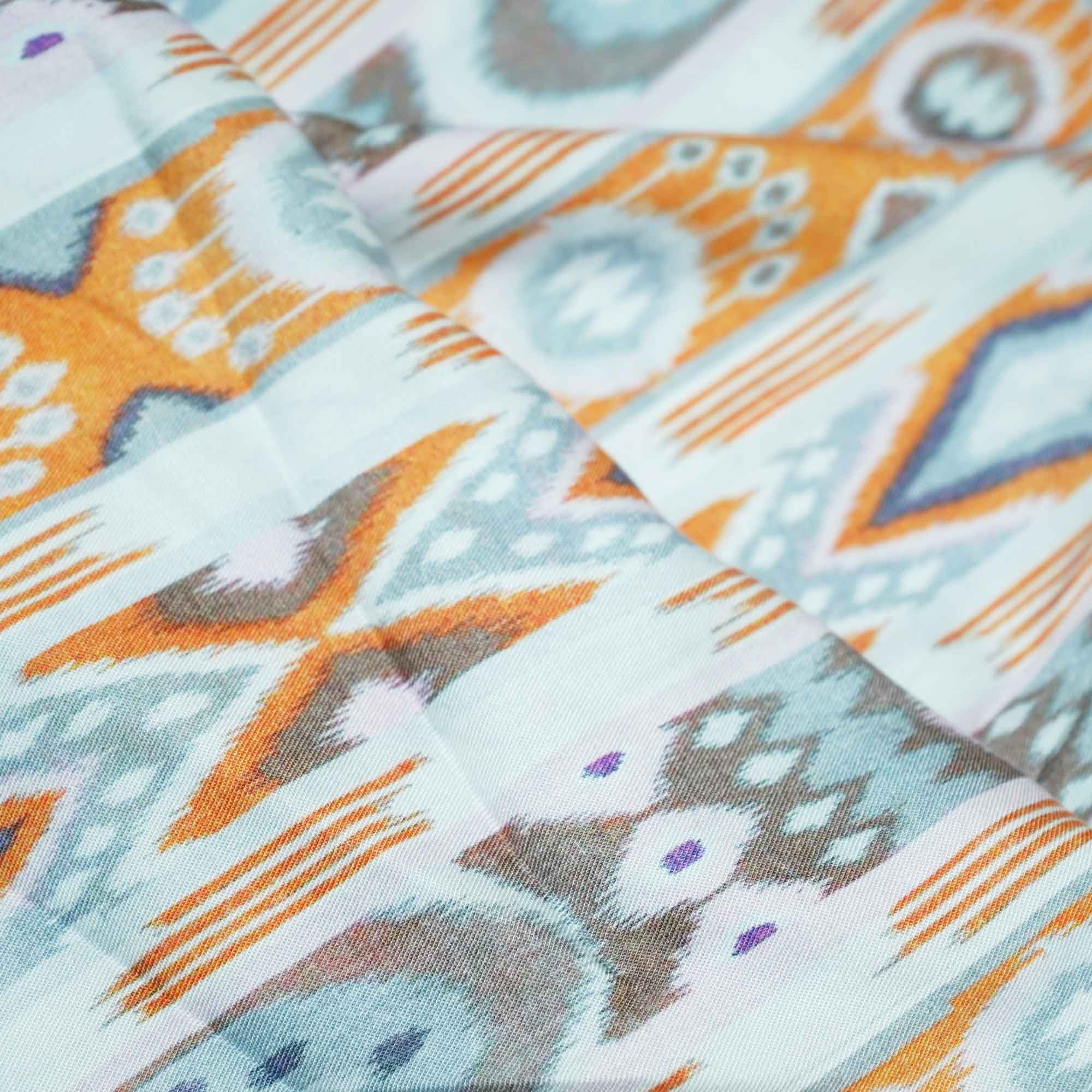 Viscose White & Orange Viscose Fabric TU 4381