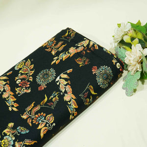 Black Floral Printed Viscose Fabric TU 4440
