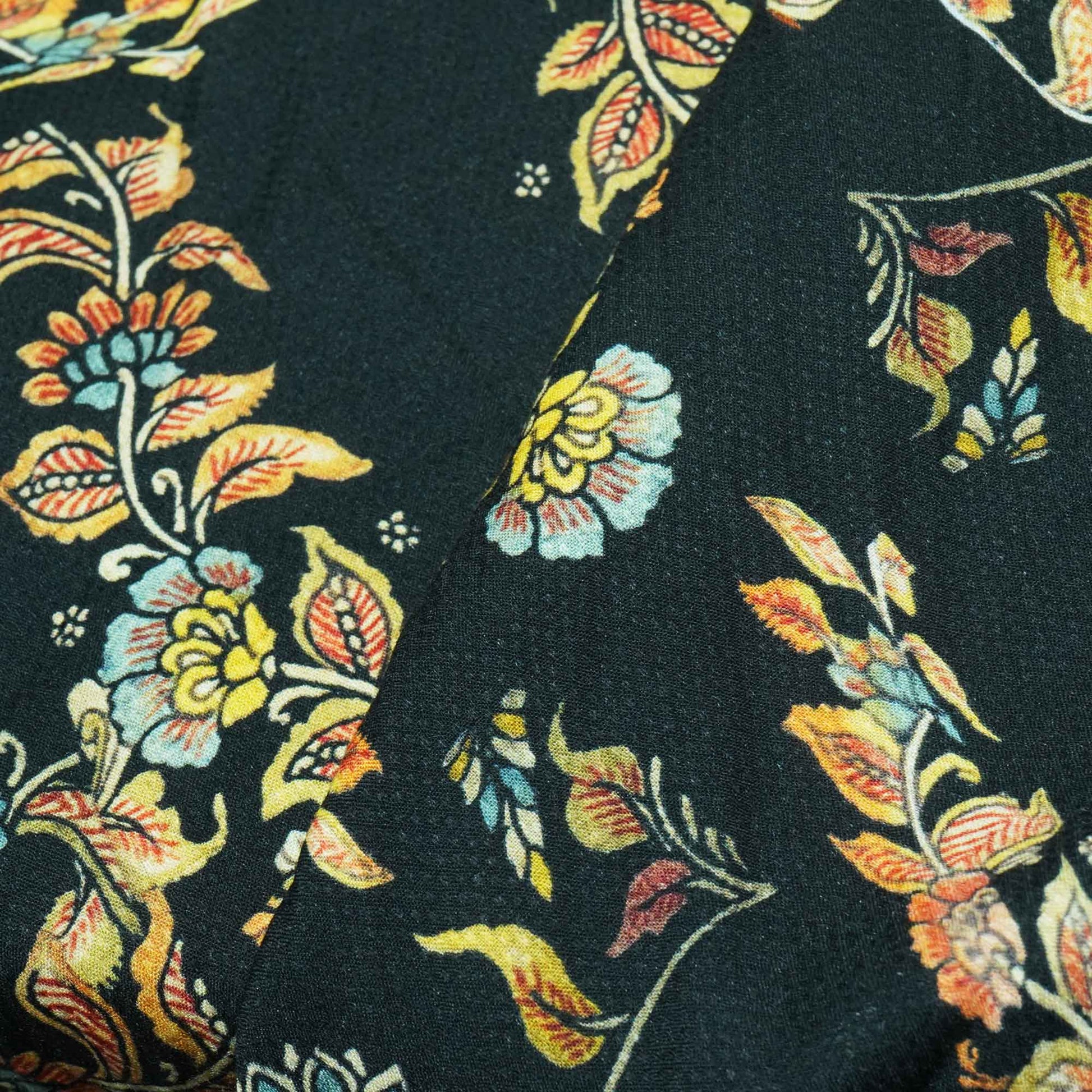 Black Floral Printed Viscose Fabric TU 4440