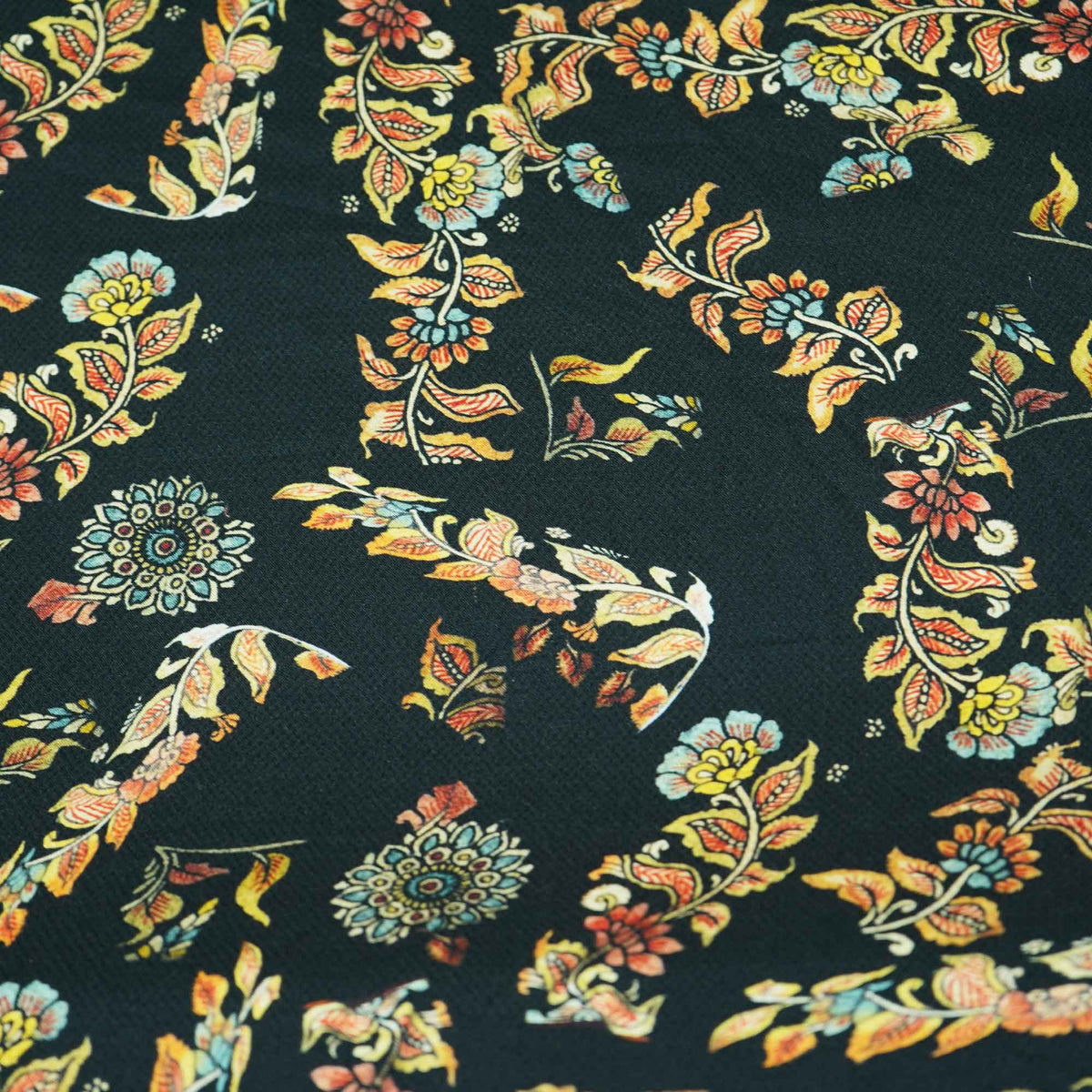 Black Floral Printed Viscose Fabric TU 4440