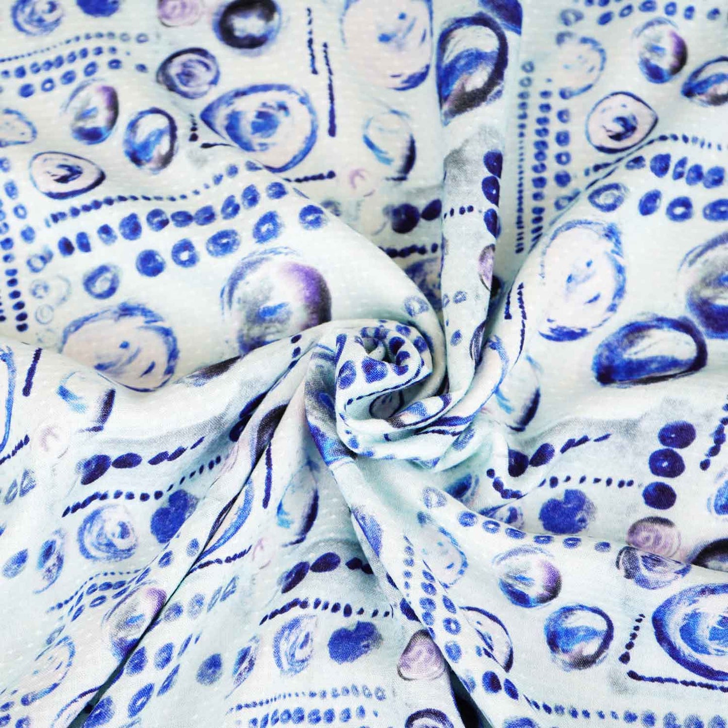 White & Blue Abstract Print Viscose Rayon fabric TU-4484