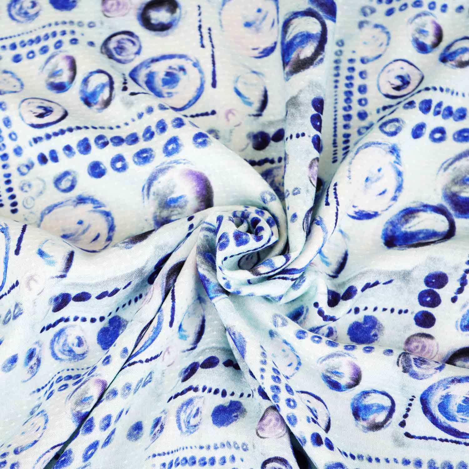 White & Blue Abstract Print Viscose Rayon fabric TU-4484 - TradeUNO