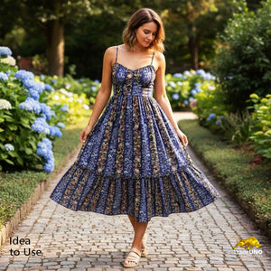 Navy Blue Lurex Paisely kani Print Cotton Linen Fabric TU 4524 - TradeUNO