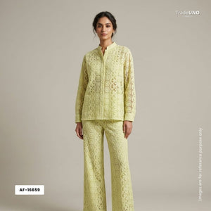 Lemon Green Geometrical Schiffli Crochet AF-16659 - TradeUNO