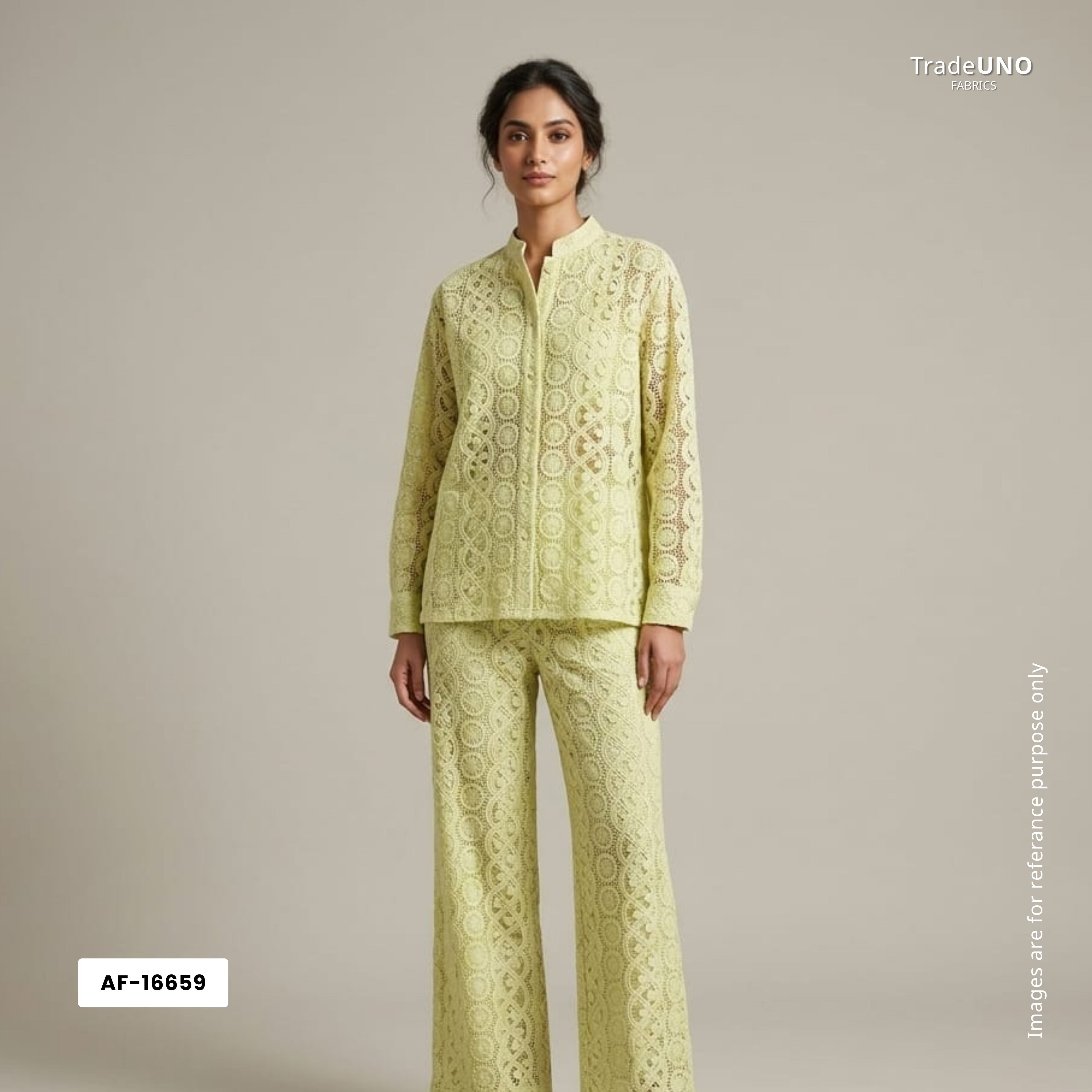 Lemon Green Geometrical Schiffli Crochet AF-16659 - TradeUNO