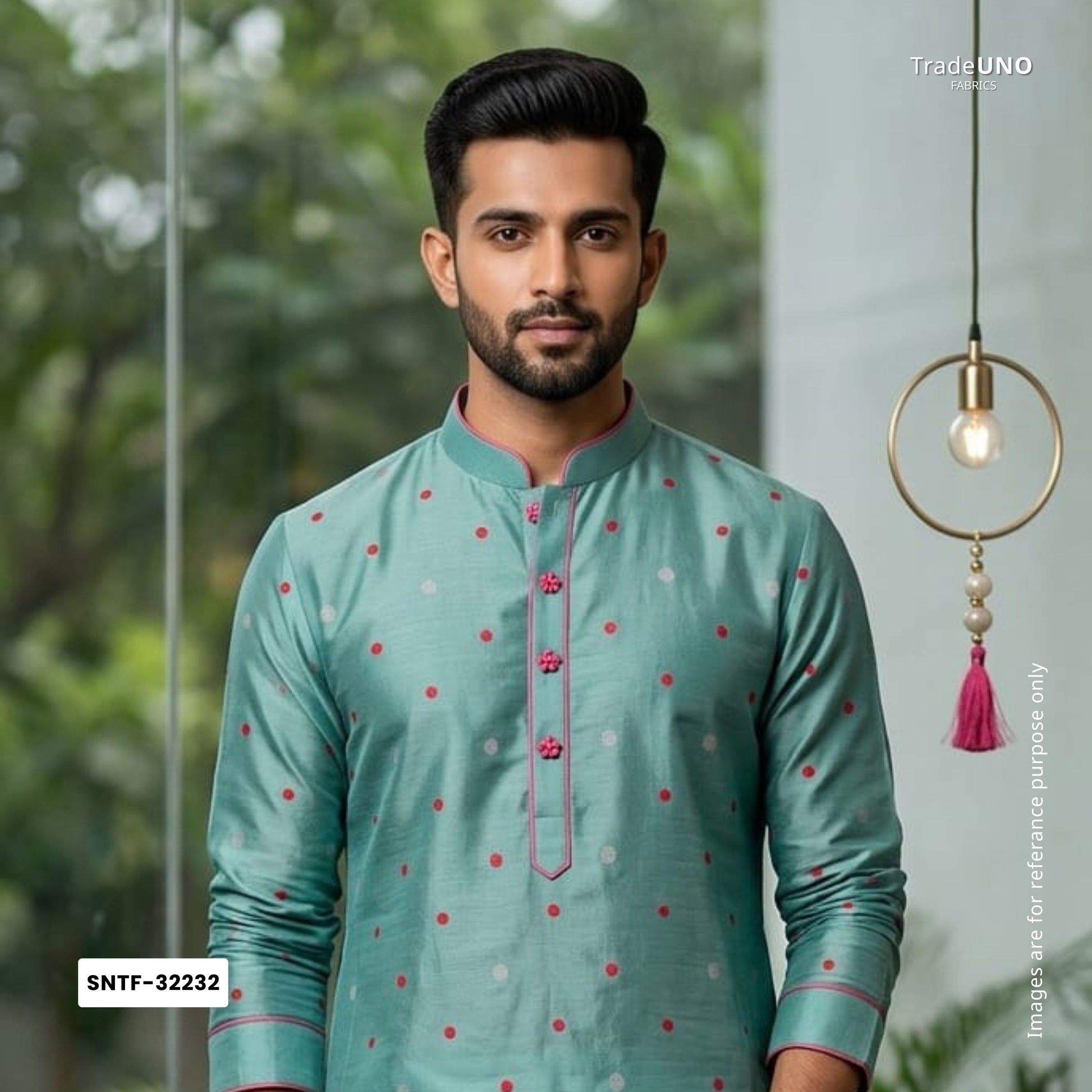 Sea Green Buti embroidery Malai Chanderi Fabric SNTF-32232 - TradeUNO