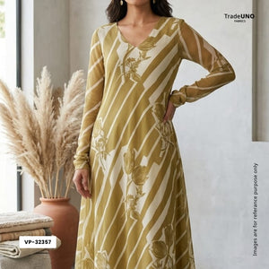 Parrot Green With Cream Floral Print Georgette Fabric VP-32357 - TradeUNO