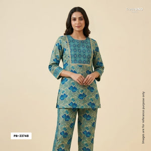 Blue Floral Foil Print With Embroidery Suit Set With Dupatta PB-23748 - TradeUNO