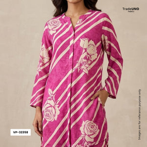 Magenta Pink With Cream Floral Print Georgette Fabric VP-32358 - TradeUNO