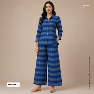 Blue Ajrakh Print Modal Satin Fabric EEG-28671 - TradeUNO