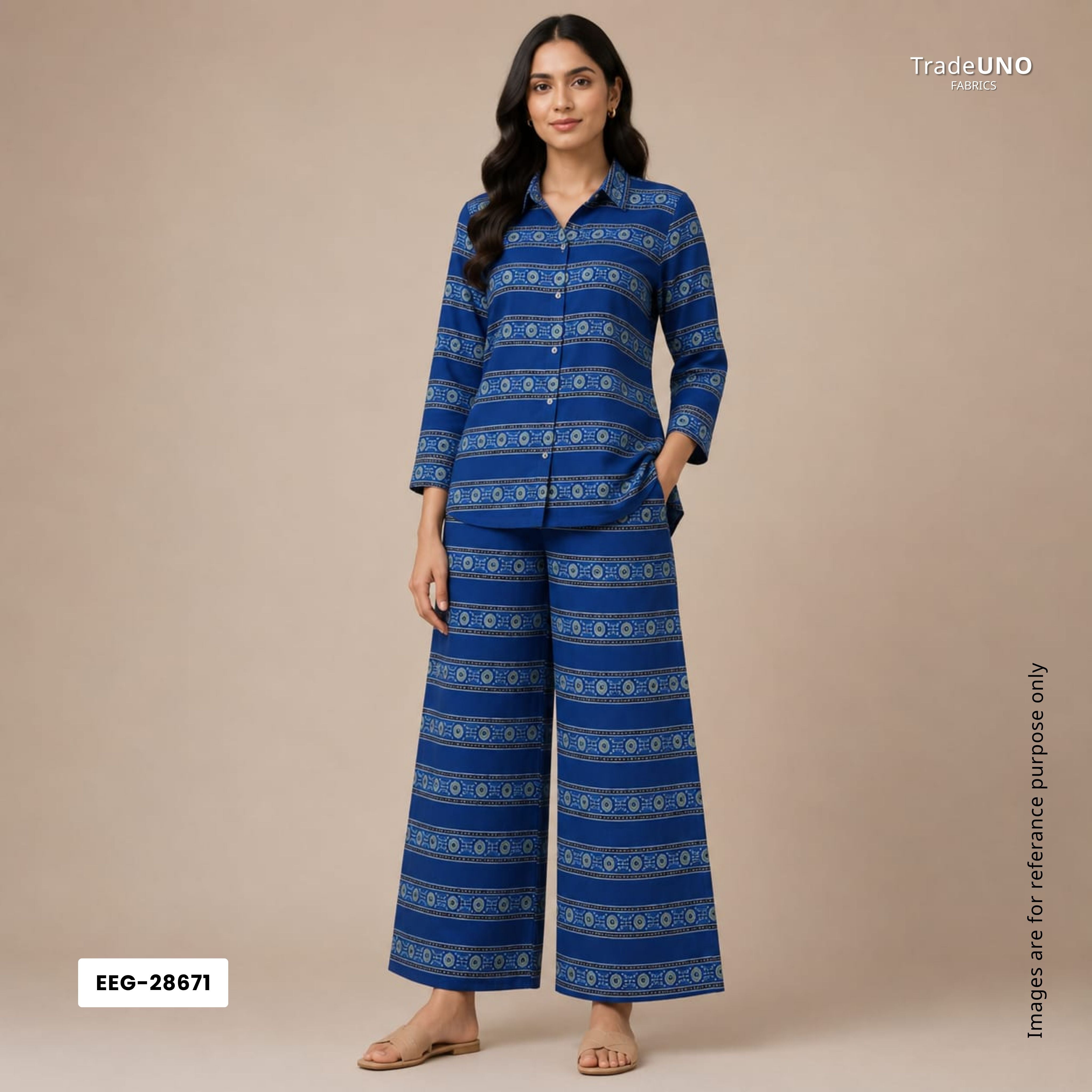 Blue Ajrakh Print Modal Satin Fabric EEG-28671 - TradeUNO