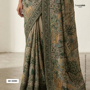Greige Thread Embroidery Georgette Fabric DR-32383 - TradeUNO