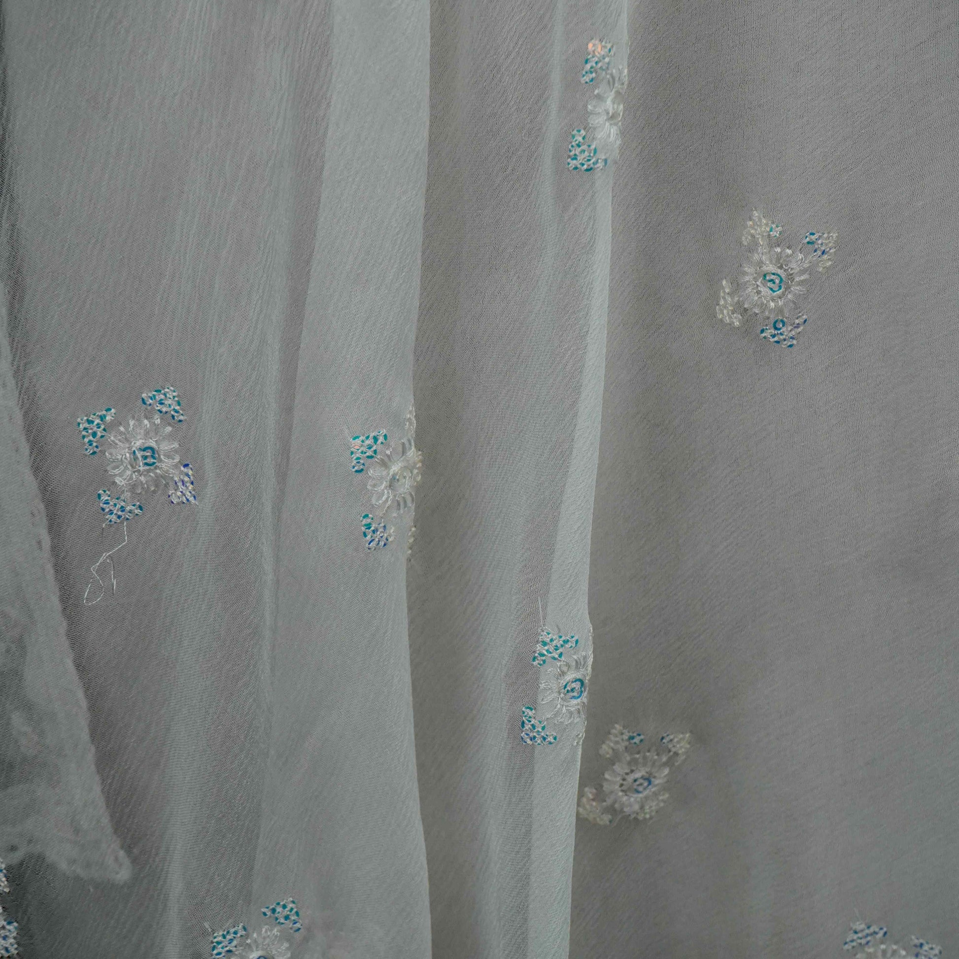 White Dyeable embroidery Chiffon Dupatta SST-31011 - TradeUNO