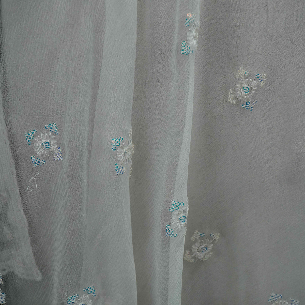 White Dyeable embroidery Chiffon Dupatta SST-31011 - TradeUNO