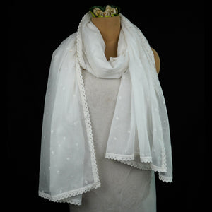 White Dyeable embroidery Chiffon Dupatta SST-31011 - TradeUNO