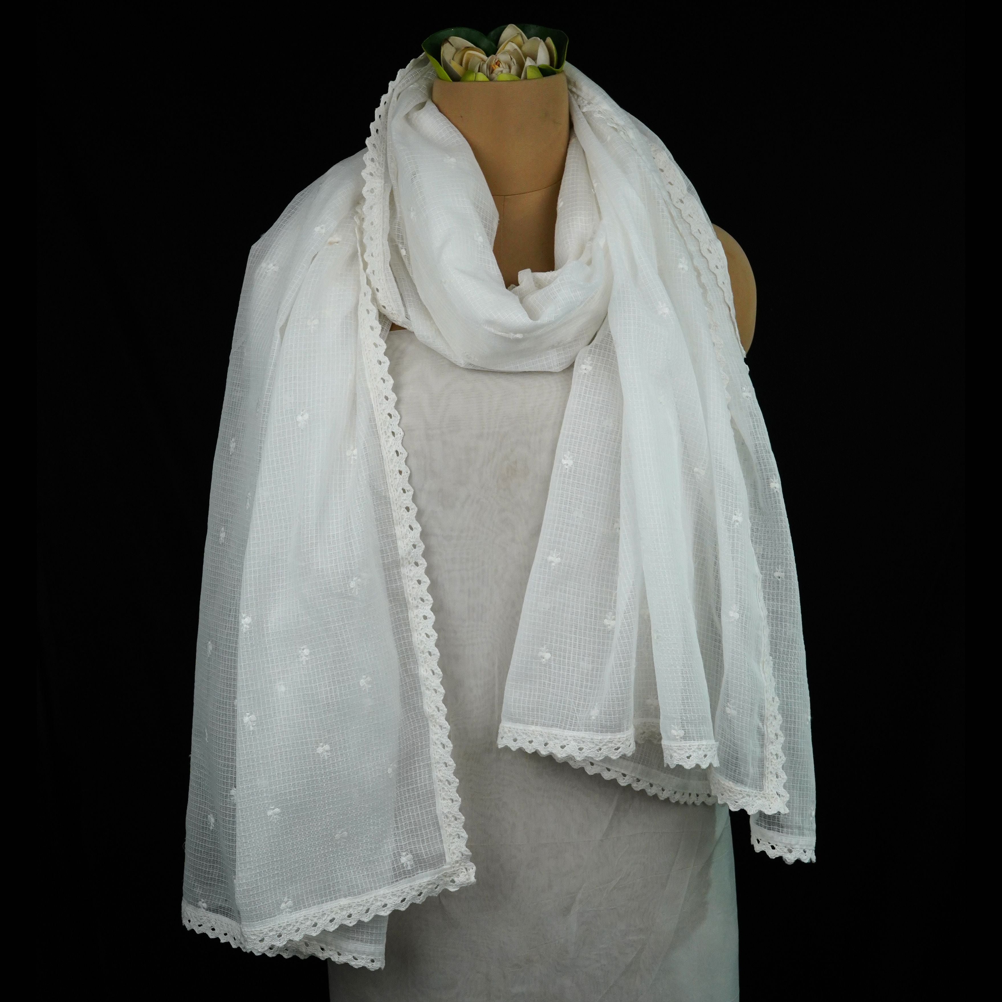 White Dyeable embroidery Chiffon Dupatta SST-31011 - TradeUNO