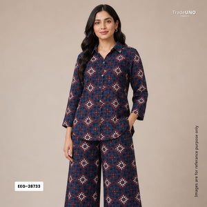 Navy Blue Ajrakh Print Modal Satin Fabric EEG-28733 - TradeUNO