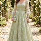 Green floral thread & Sequins embroidery Pure 27gm Organza Fabric GPF-32091 - TradeUNO